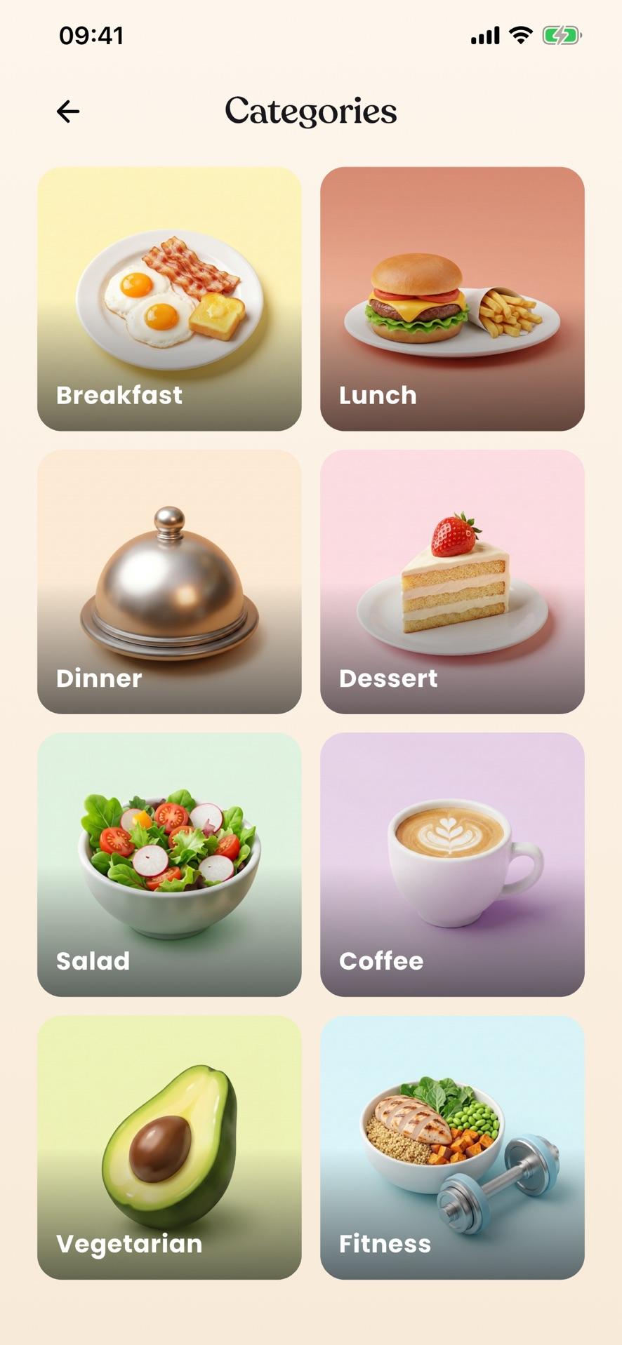 CookifyAI — kategoriler: kahvaltı, öğle, akşam yemeği, tatlı, salata, kahve, vejetaryen ve fitness
