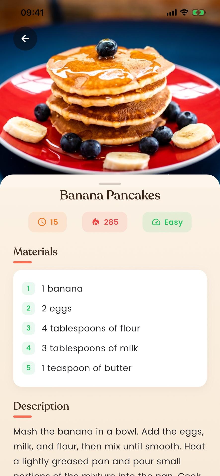CookifyAI — muzlu pankek tarifi: süre, kalori, zorluk ve malzeme listesi